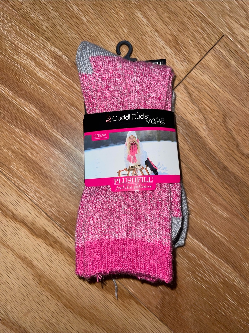 🆕 2 Pair - Cuddl Duds Girls PlushFill Crew Socks - Pink and Gray